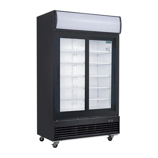 G-Series Upright Sliding Door Display Cooler with Light Box 950Ltr Black- Polar GM814-A