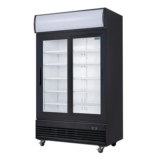 G-Series Upright Sliding Door Display Cooler with Light Box 950Ltr Black- Polar GM814-A