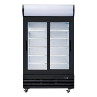 G-Series Upright Sliding Door Display Cooler with Light Box 950Ltr Black- Polar GM814-A