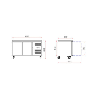 AG Two Door Commercial Worktop / Under Bench Freezer 700mm Depth- AG Equipment AG-GNX2100BT