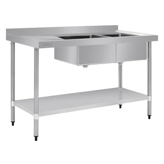 Vogue Double Bowl Sink L/H Drainer - 1500mm 90mm Drain - HC905