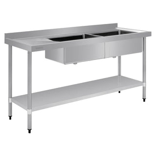 Vogue Double Bowl Sink L/H Drainer - 1800mm 90mm Drain - HC908