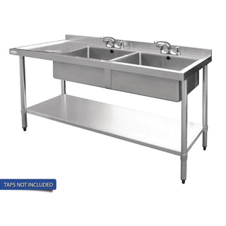 Vogue Double Bowl Sink L/H Drainer - 1800mm 90mm Drain