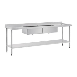 Vogue Double Bowl Sink Double Drainer - 2400mm 90mm Drain - HC909