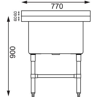 St/St Deep Pot Sink - 770mm (w) x 600mm (d)  90mm Drain- Vogue HC910