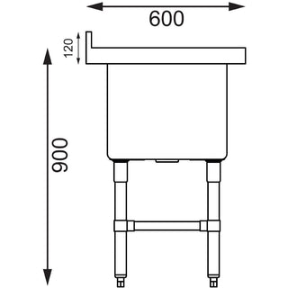 St/St Deep Pot Sink - 770mm (w) x 600mm (d)  90mm Drain- Vogue HC910