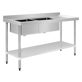 Vogue Double Bowl Sink R/H Drainer - 1500mm x 700mm 90mm Drain - HC916