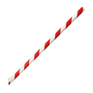 Fiesta Compostable Paper Spoon Straw Red & White Stripe 210x8mm (250 Pack) - HU366