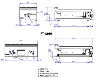 Kore 900 Series Natural Gas Chrome 2 Zone Fry Top - Fagor FT-G910CL