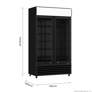 Thermaster 1000L Two Glass Door Colourbond Upright Drink Fridge Black LG-1000BP