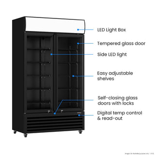 Thermaster 1000L Two Glass Door Colourbond Upright Drink Fridge Black LG-1000BP