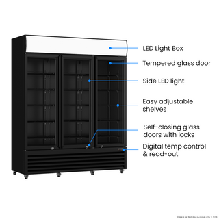 Thermaster 1200L 3 Glass Door Colourbond Upright Drink Fridge Black LG-1203BP