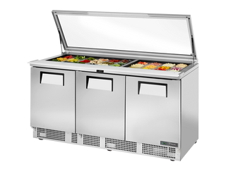 TRUE 3 Door Food Prep Unit with Flat Glass Lid - TFP-72-30M-FGLID-HC