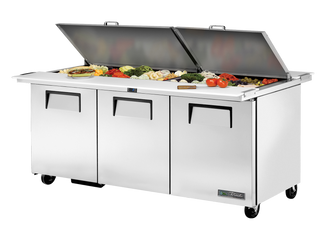 TRUE 3 Dual Sided Mega-Top Solid Door Sandwich/Salad Unit - TSSU-72-30M-B-DS-ST-HC