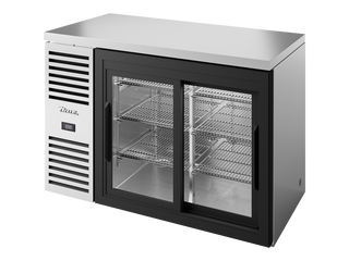 TRUE Reach-In Single Zone 2 Glass Sliding Door Undercounter Refrigerator 1200mm Width - Stainless - TBR48-RISZ1-L-S-11-2