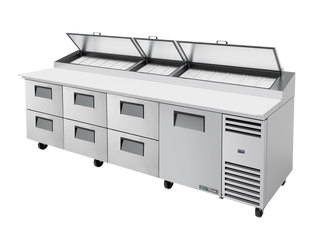 TRUE 1 Solid Door & 6 Drawer Pizza Prep Table with Angled Top - TPP-AT-119D-6-HC
