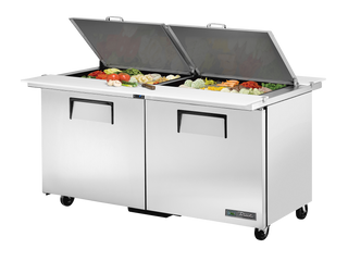 TRUE 2 Dual Sided Mega-Top Solid Door Sandwich/Salad Unit - TSSU-60-24M-B-DS-ST-HC