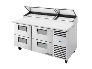 TRUE 4 Drawer Pizza Prep Table with Angled Top - TPP-AT-67D-4-HC
