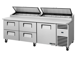 TRUE 1 Solid Door & 4 Drawer Pizza Prep Table with Angled Top - TPP-AT2-93D-4-HC