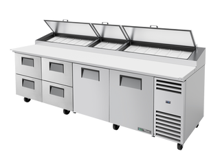 TRUE 2 Solid Door & 4 Drawer Pizza Prep Table with Angled Top - TPP-AT-119D-4-HC
