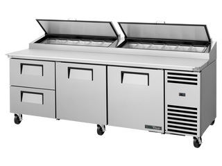 TRUE 2 Solid Door & 2 Drawer Pizza Prep Table with Angled Top - TPP-AT2-93D-2-HC