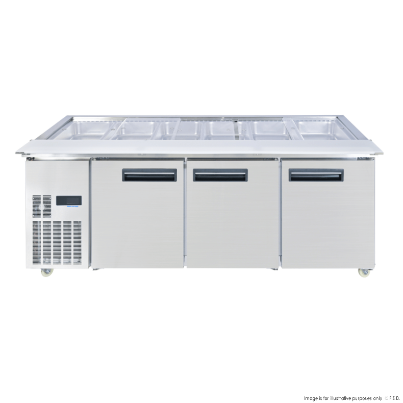 2NDs: Thermaster Three Door Cold Bench Salad Station 6x1/1 GN Pans - PG210FA-XB-VIC704