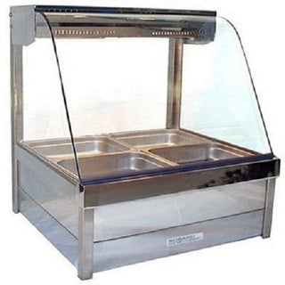 Curved Glass Hot Food Display Bar, 4 pans double row with roller doors- Roband RB-C22RD