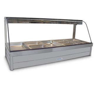 Curved Glass Hot Food Display Bar, 10 pans double row with roller doors- Roband RB-C25RD