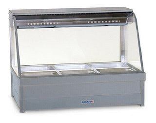 Curved Glass Hot Food Display Bar, 6 pans double row with roller doors- Roband RB-C23RD