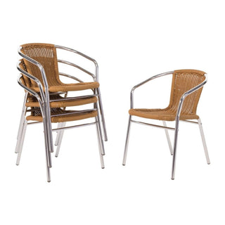 Natural Wicker Chair with Aluminium Frame (Pack 4)- Bolero U422