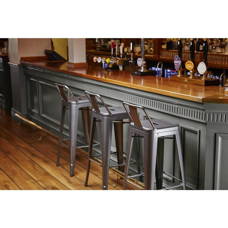 High Metal Bar Stools with Back Rests Gun Metal Grey (Pack of 4)- Bolero DM935