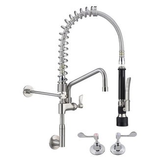 Stainless Steel Wall Stops And Elbow Pre Rinse Unit with 12" Pot Filler- 3Monkeez T-3M53822-C