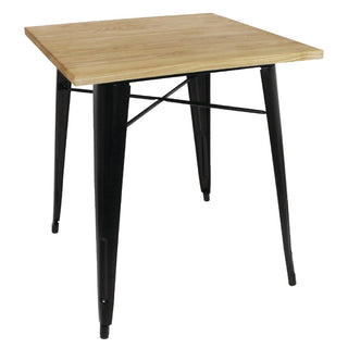 Black Square Steel Bistro Table with Wooden Top 700mm- Bolero GM631