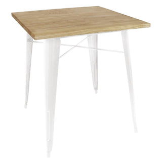 White Square Steel Bistro Table with Wooden Top 700mm- Bolero GM633