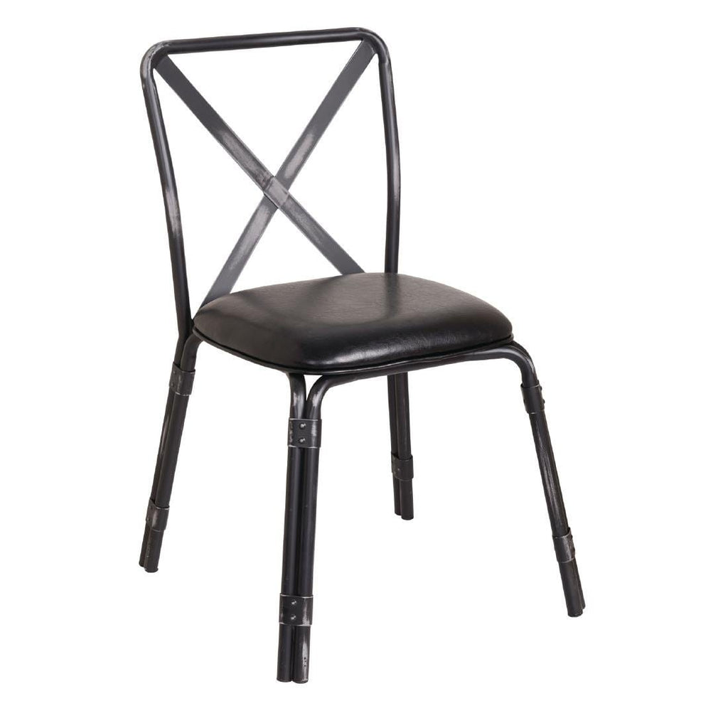 Antique Black Steel Chairs with Black PU Seat (Pack of 4)- Bolero GM646