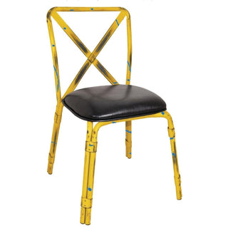 Antique Yellow Steel Chairs with Black PU Seat (Pack of 4)- Bolero GM647