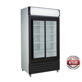 Thermaster Large Black Sliding Two Glass Door Colourbond Upright Drink Fridge LG-1000SDBG