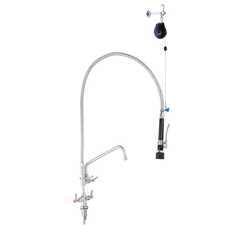 Stainless Steel Line Retractor Dual Hob Mount Pre Rinse Unit with 12" Pot Filler- 3Monkeez T-3M53512