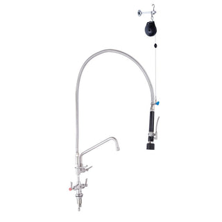 Stainless Steel Line Retractor Dual Hob Mount Pre Rinse Unit with 6" Pot Filler- 3Monkeez T-3M53506