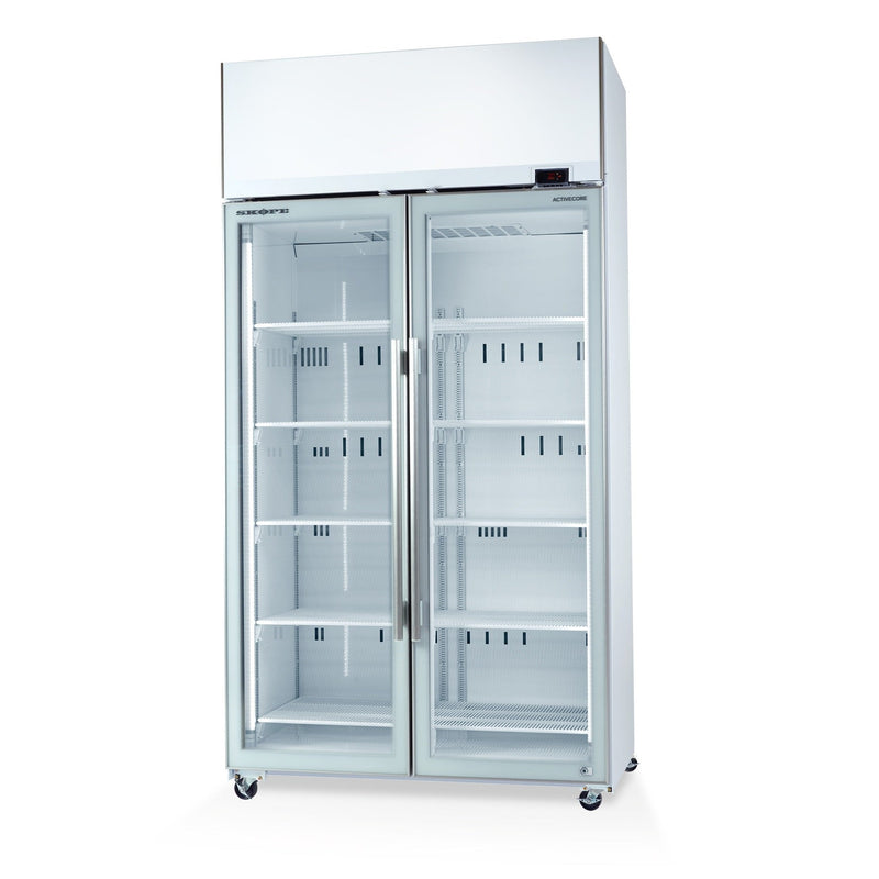 Skope TME1000N-AC 2 Glass Door Display or Storage Fridge, Lit Sign