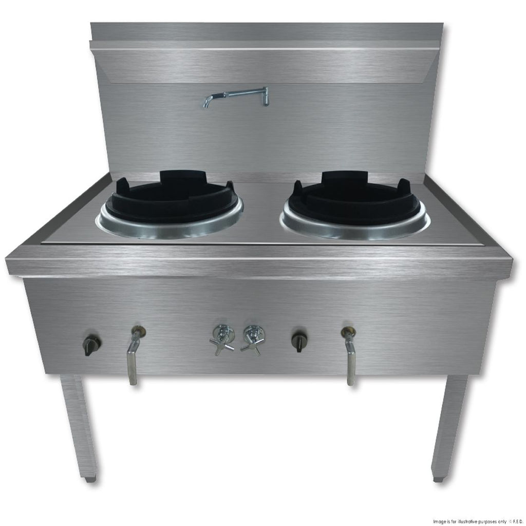 Stainless Steel Waterless Nature Gas Double Wok Chimney Burner - GasMax WW-2NC